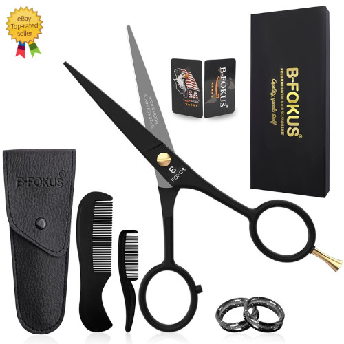 5″ Premium Beard Mustache Scissors, Black High Carbon Stainless Steel Beard