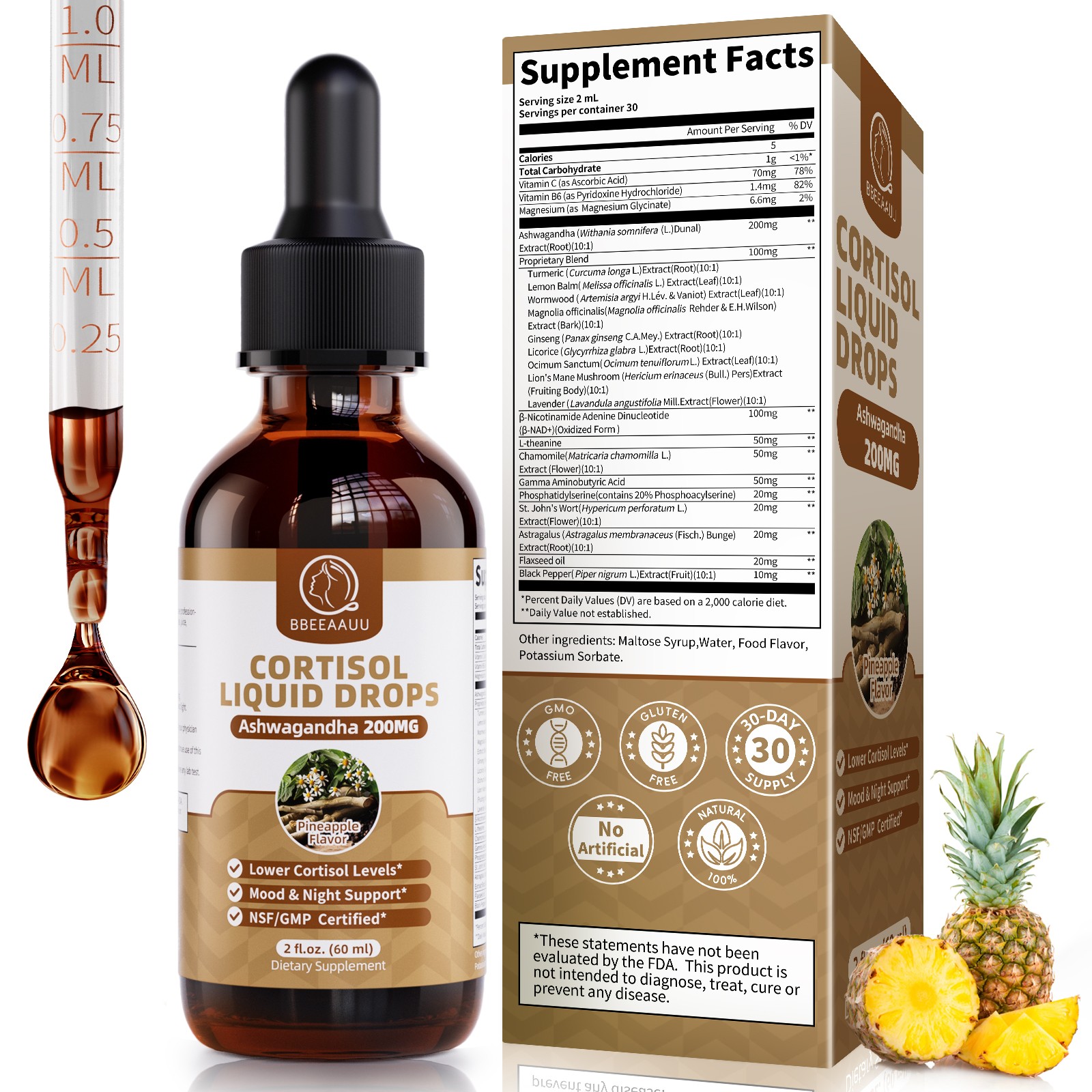 21-in-1 Cortisol Manager Reducer Liquid Drops, Support Night, Focus & Energy