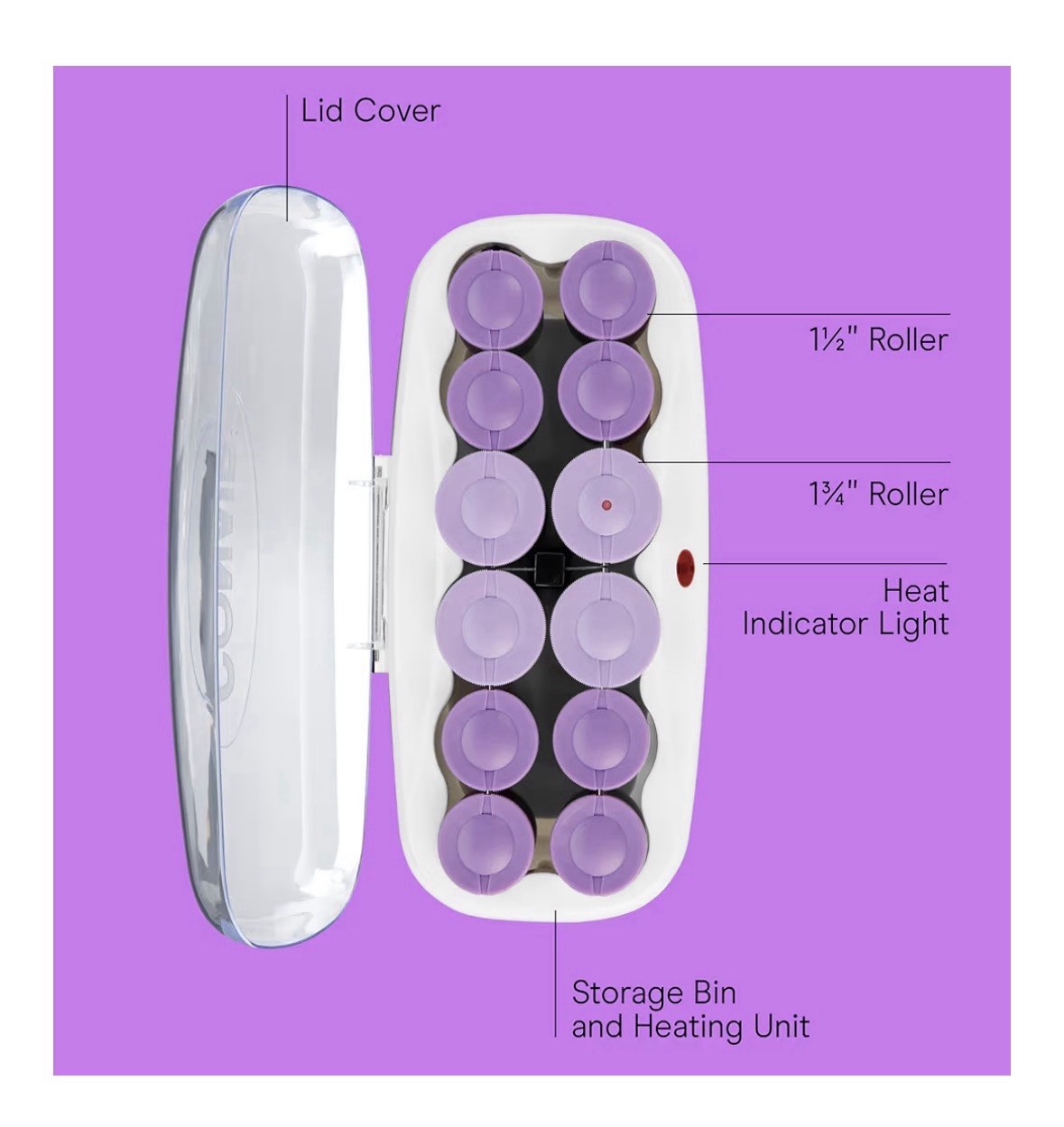 Conair Hot Rollers Set Ceramic-Infused 1.5 & 1.75in Velvet Flocking Super Clips