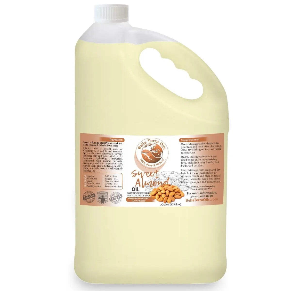 Organic Cold-Pressed Sweet Almond Oil 100% Pure Skin Hair Massage Oil