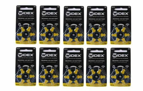 Widex hearing aid battery Size 10 (PR70) (10 X 6 =60 Batteries) FREE SHIPPING