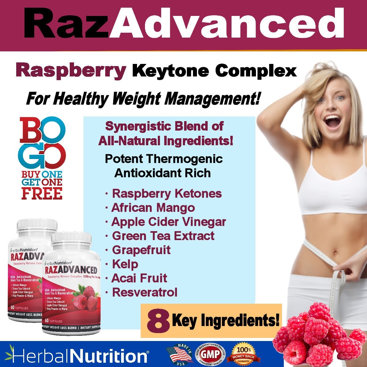 Raspberry Ketones Weight Loss Complex 2 Bottles 120 Caps 1200mg Per Serving