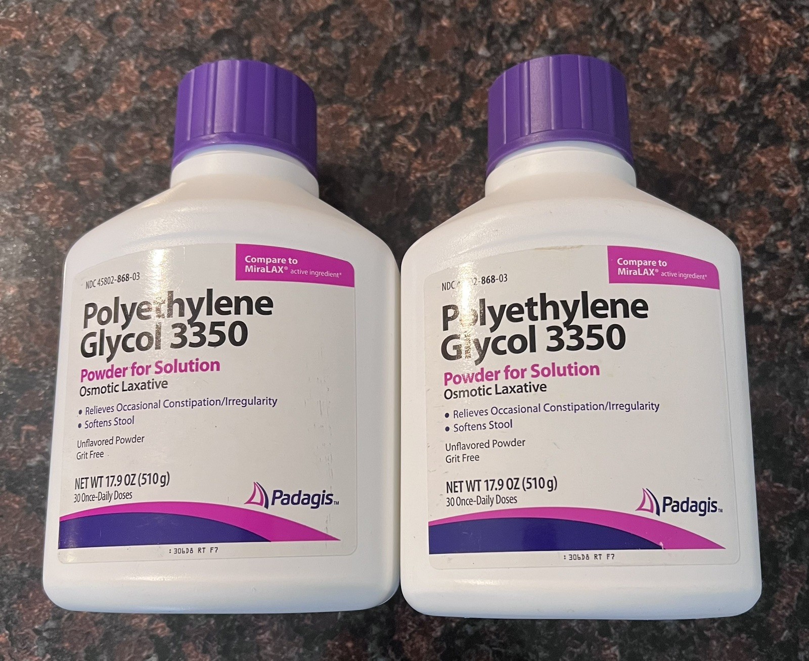 2pack-Polyethylene Glycol 3350 Powder-17.9oz-Exp03/28. Padagis