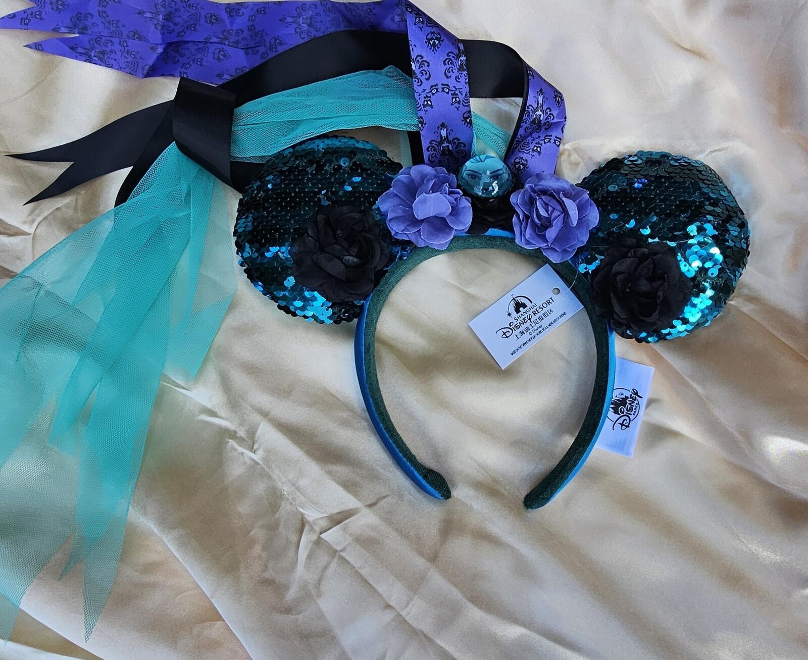 Haunted Mansion Veil Minnie Ears Leota Mickey Mouse Blue Headband