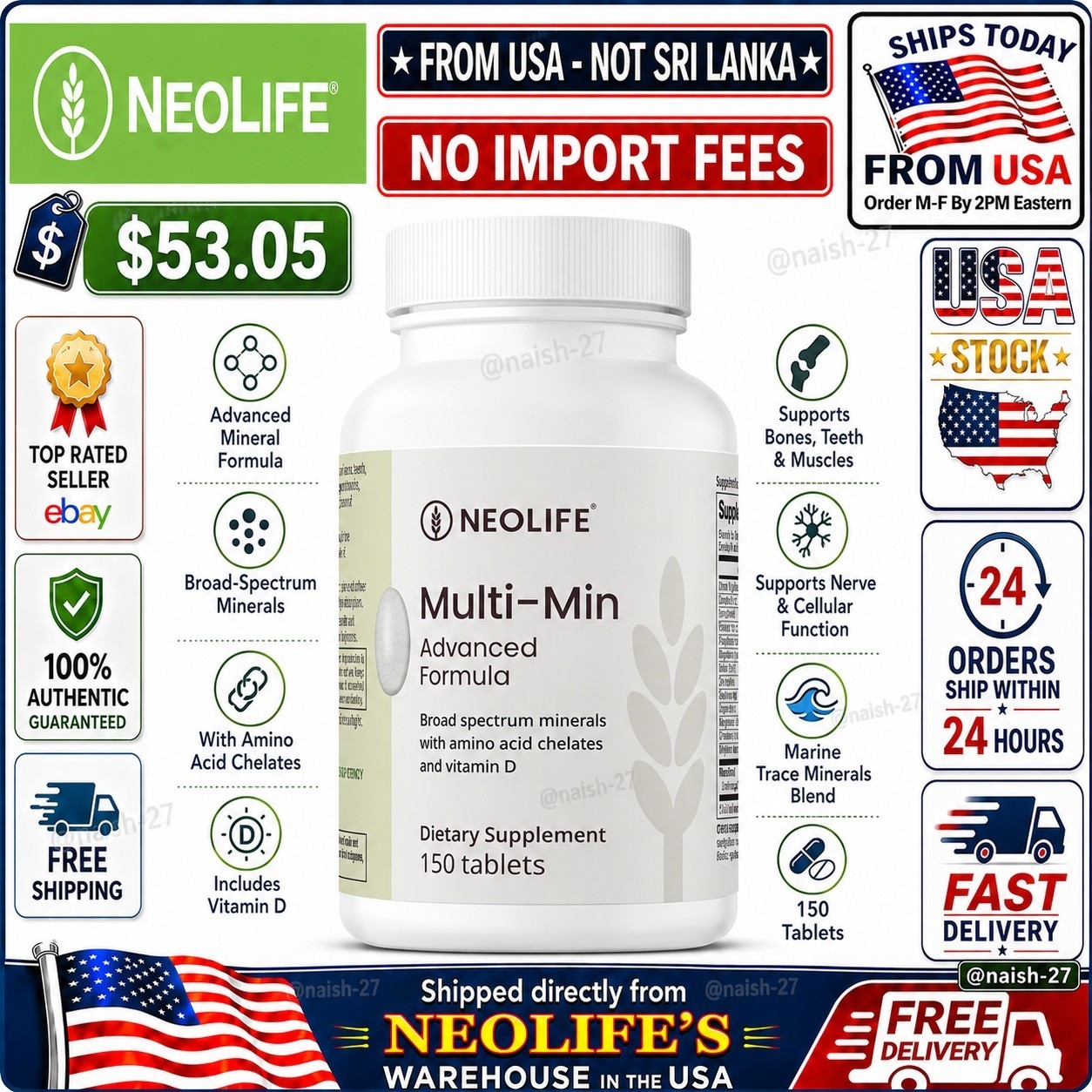 NeoLife Multi-Min 150 Tablets Broad Spectrum Minerals Chelates #3410🚚From USA🚚