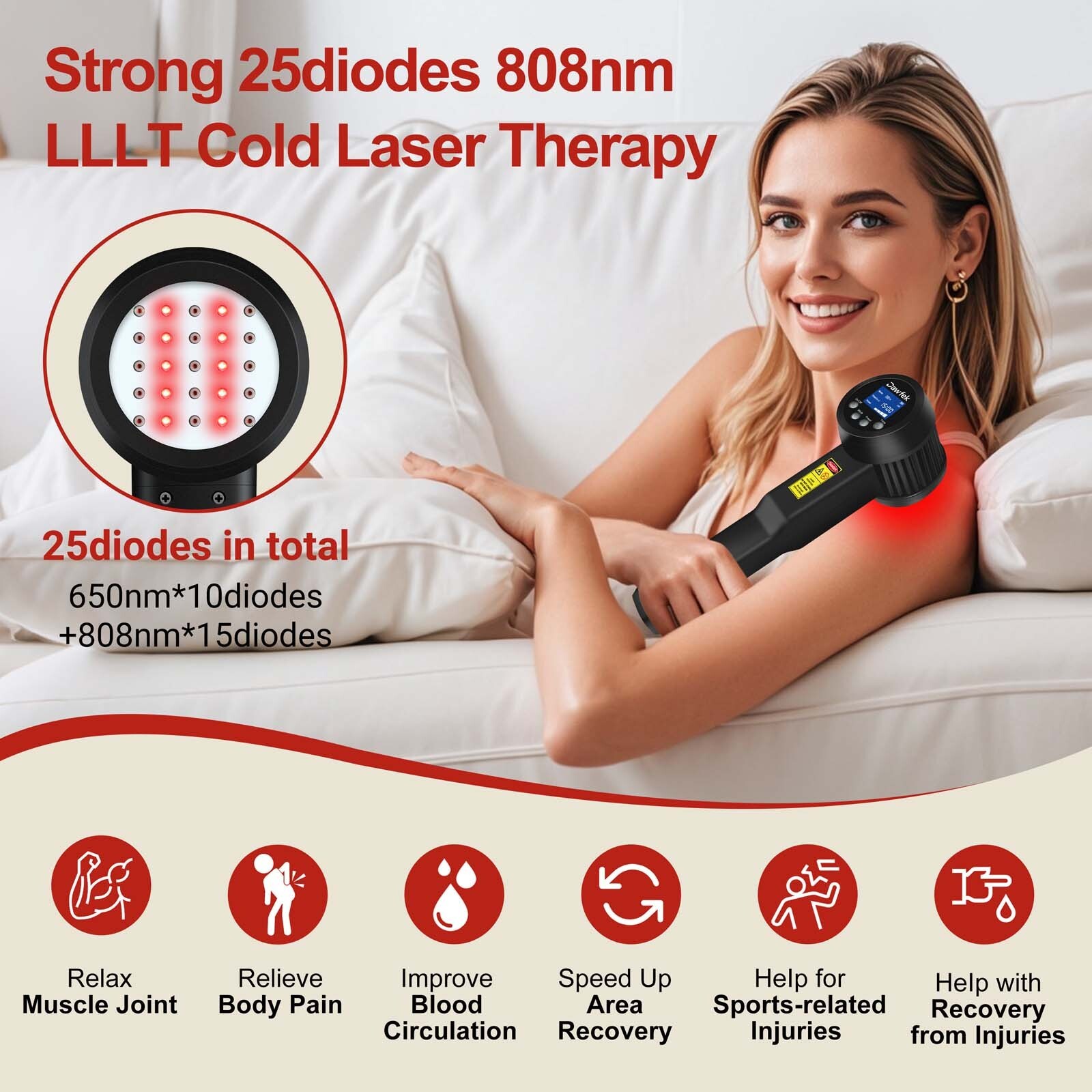 650 808nm 5W NIR Light Laser Therapy for Neuropathy Back Knee Joint Pain Relief