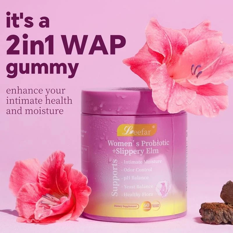 Leefar Her Juicy Feminine Probiotics Gummies with Slippery Elm Supports pH Ba