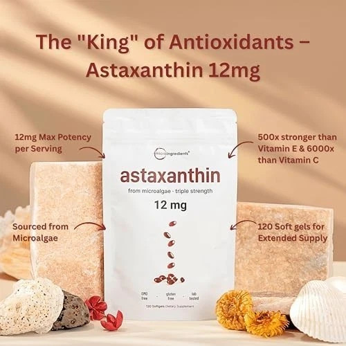 Astaxanthin 12mg Softgels | Premium Astaxanthin Antioxidant Supplements |120 Ct