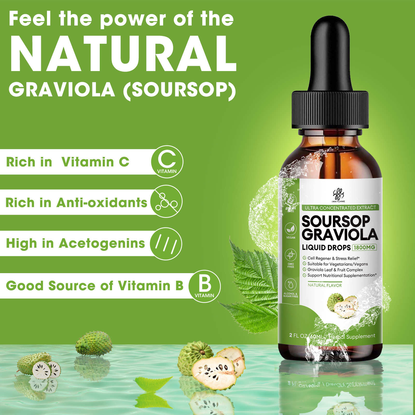 60ML Graviola Soursop Fruit & Leaf Extract Support Regeneration Immune Boost