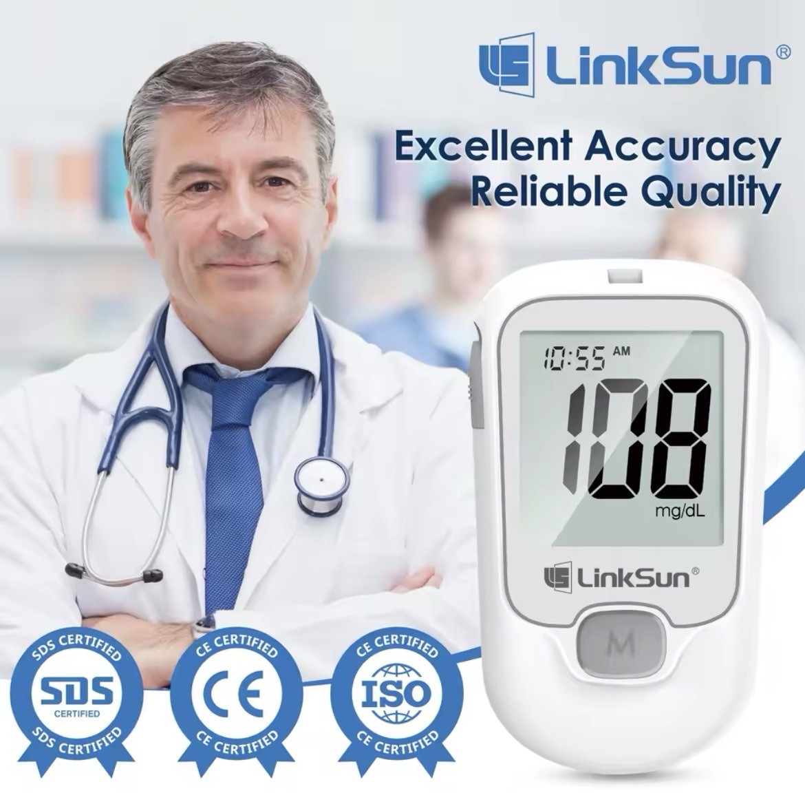 LinkSun G-425-1 No Coding Blood Glucose Meter Kit 50 Strips 50 Lancet And Device