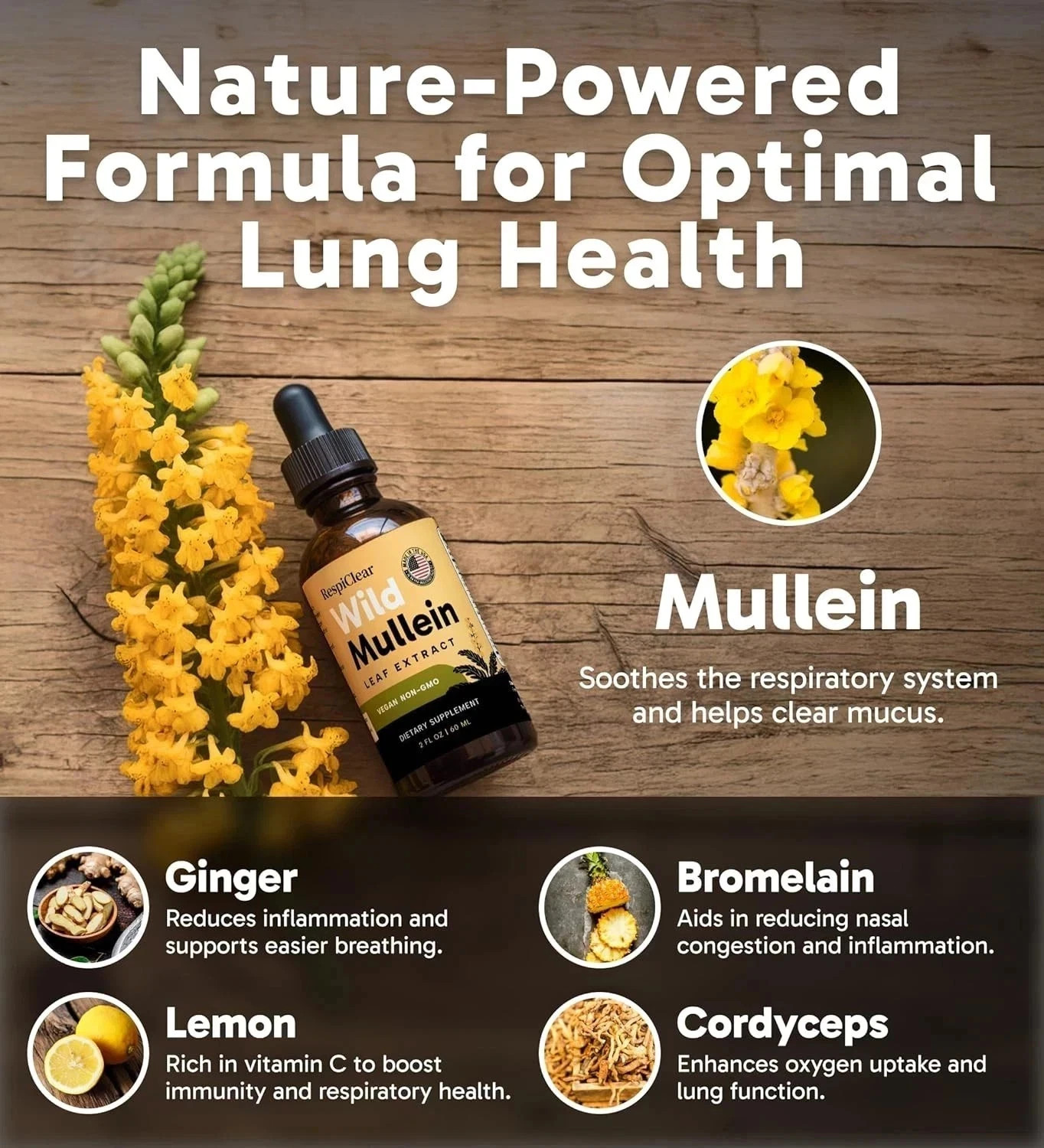 3 Ginger & Drops RESPICLEAR Pack Lung with Mullein All-Natural for Lemon Cleanse