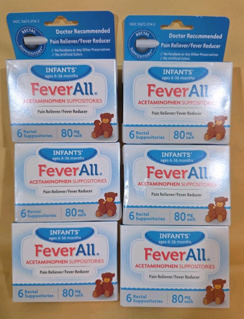 6 Pack FeverAll Infants’ Acetaminophen 80mg Rectal Suppositories Ex 03/27