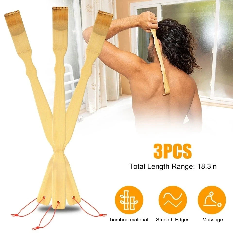 3Pack Natural Bamboo Back Scratcher Long Reach Pick Itch Relief Tool Portable US