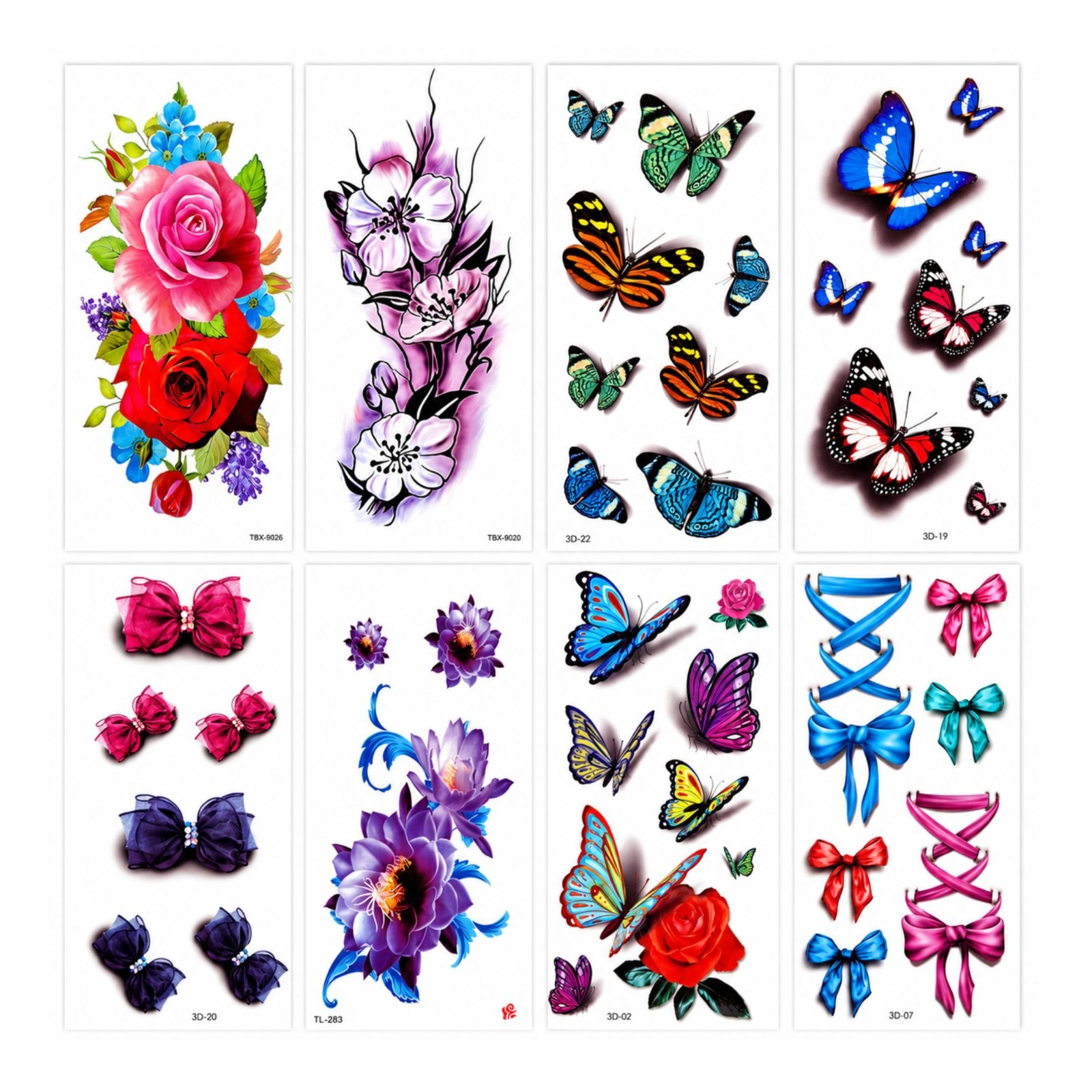 Temporary Fake Tattoos Waterproof Butterfly Rose Flower Bow Lace Party Body Art