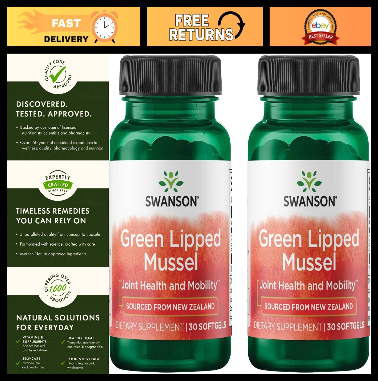 Green Lipped Mussel Oil 30 Softgels – New Zealand, Joint Support, Omega-3, 2 Pac