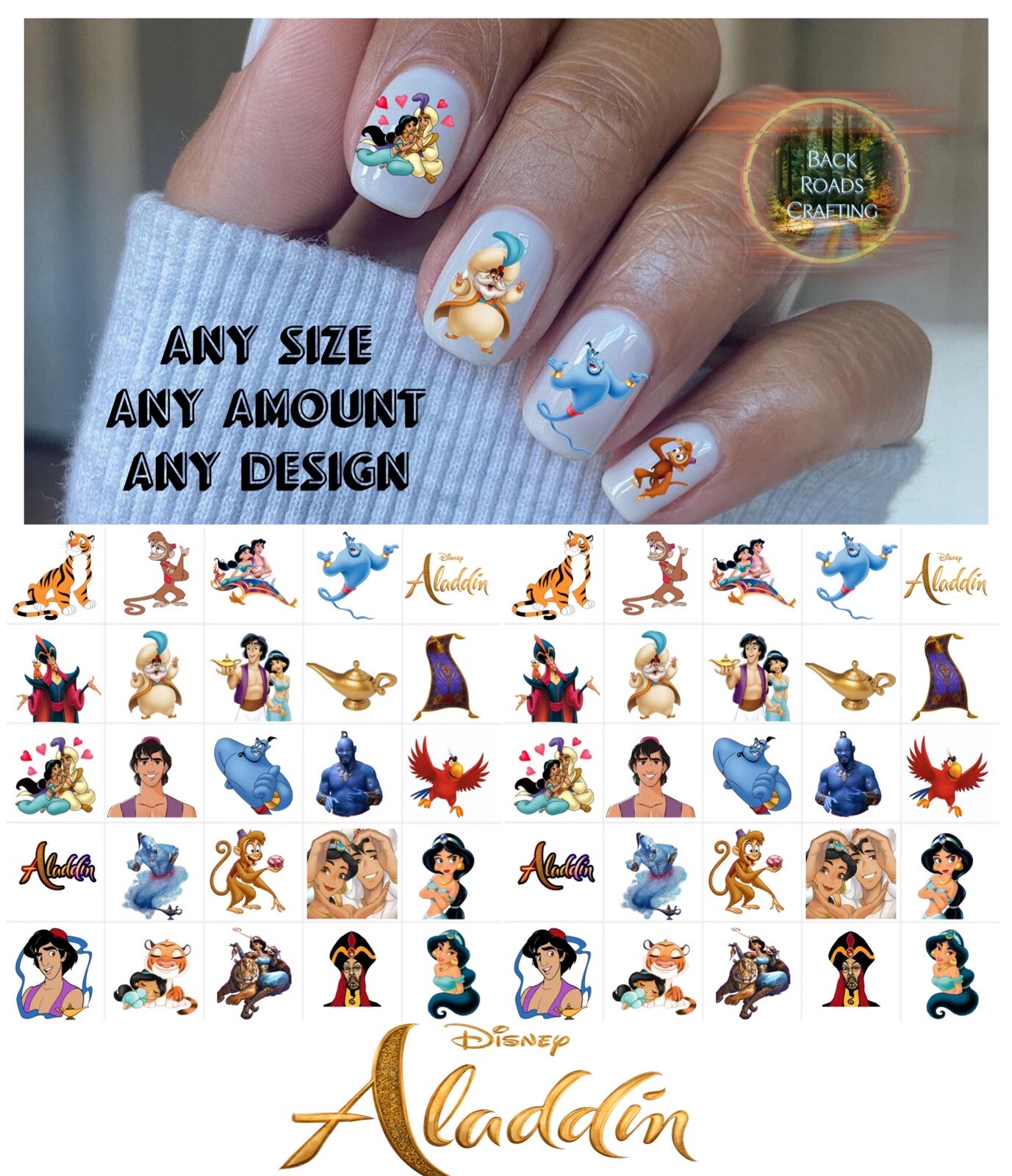 Aladdin Cartoon Waterslide Nail Art Decals Set Of 50 Instructions & Bonus