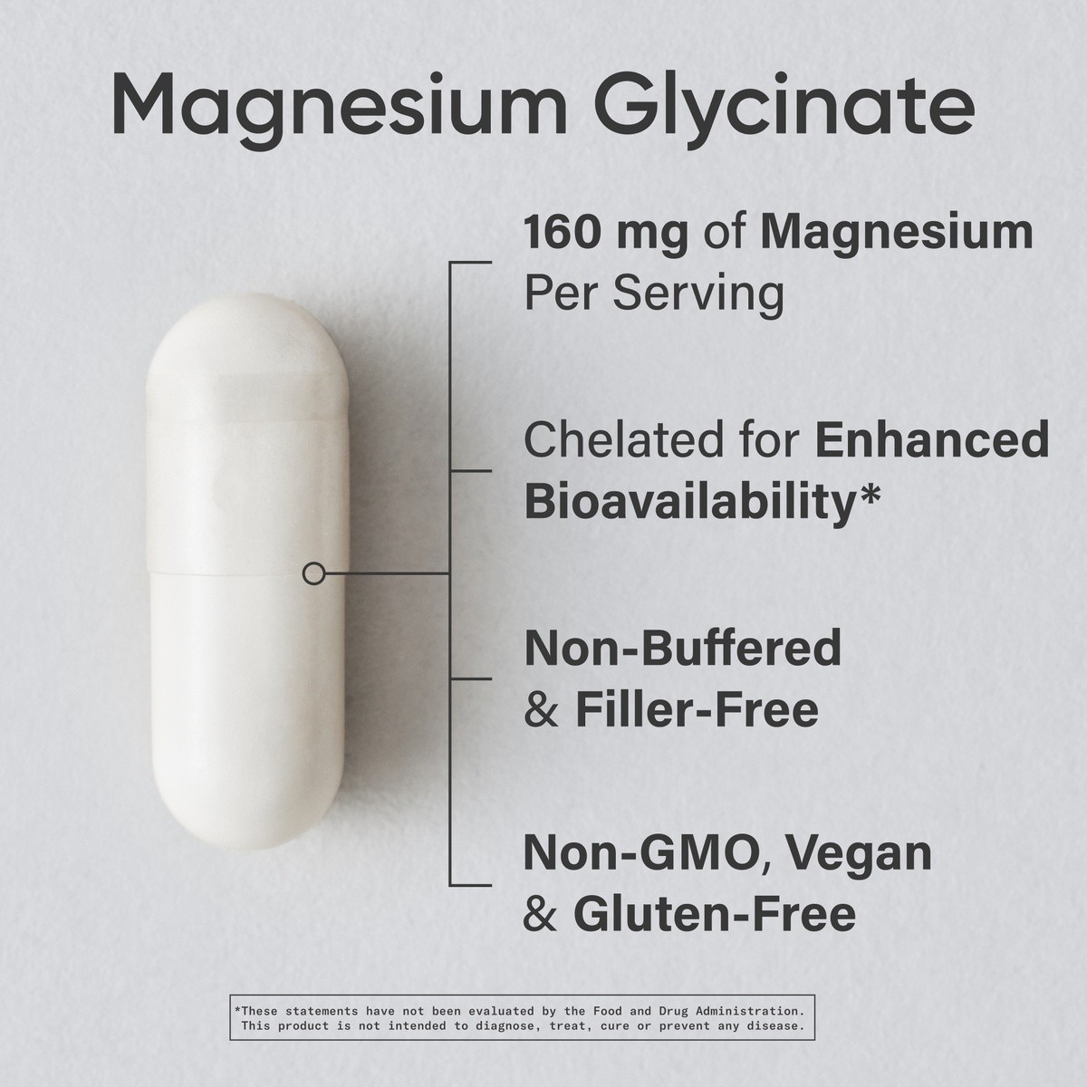 Magnesium Glycinate 160mg (90 veggie capsules)
