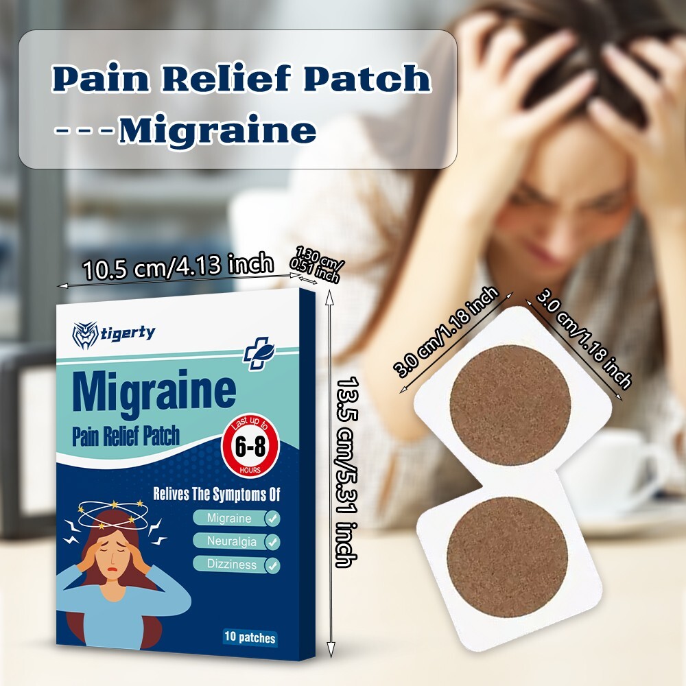 10Pcs Migraine Headache Relief Patch, Fast Acting Support for Neuralgia Symptoms