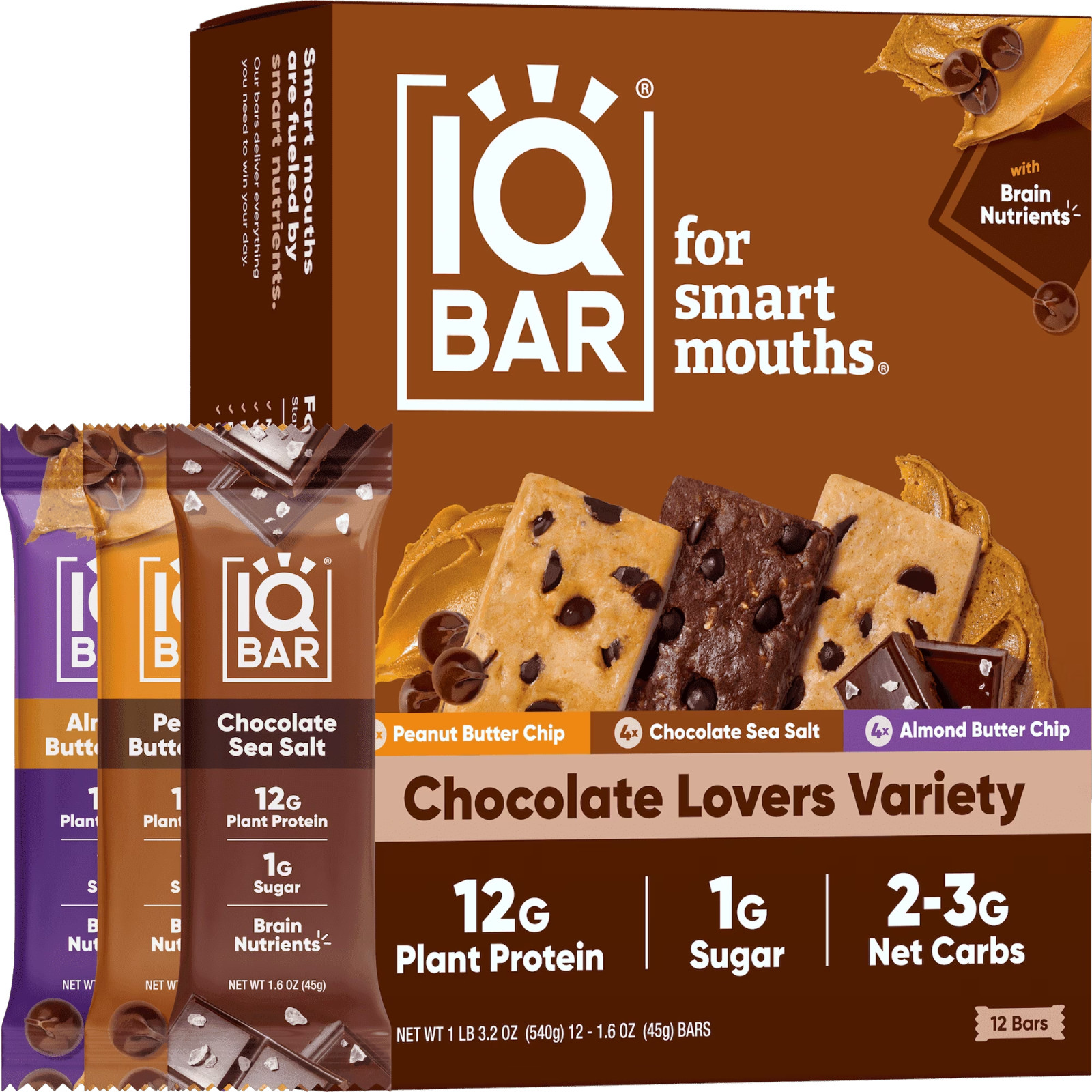 IQBAR Plant Protein Bars Chocolate Lovers Variety 12 Pack Keto Vegan