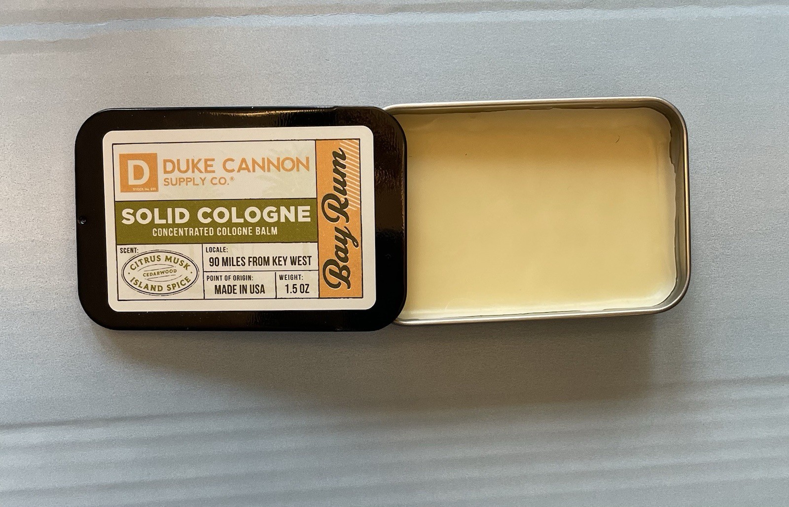 Duke Cannon Men’s Solid Cologne Bay Rum Cedarwood Island Spice 1.5 oz Tin NEW