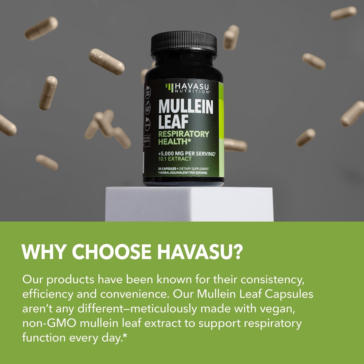 Mullein Leaf Capsules for Respiratory Health 5000mg Extract 10:1 Lung Supp, 30ct