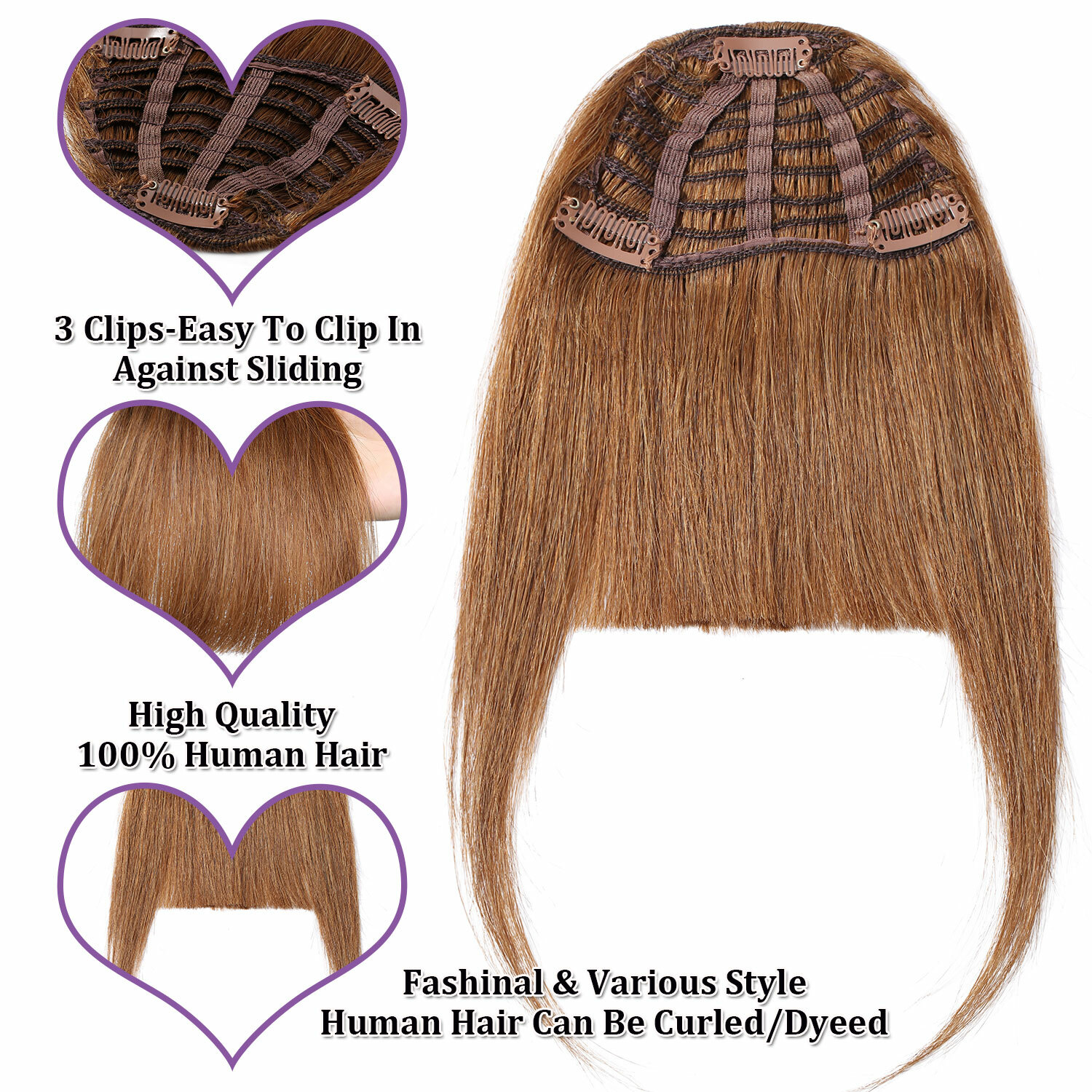 THICK/Thin Remy Hair Bangs 100% Human Hair Extensions Clip In on Front Hairpiece