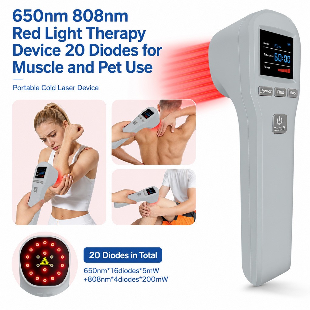 880mW Cold Laser Therapy Device 650nm 808nm 20 Diodes for Human Pet Pain Relief