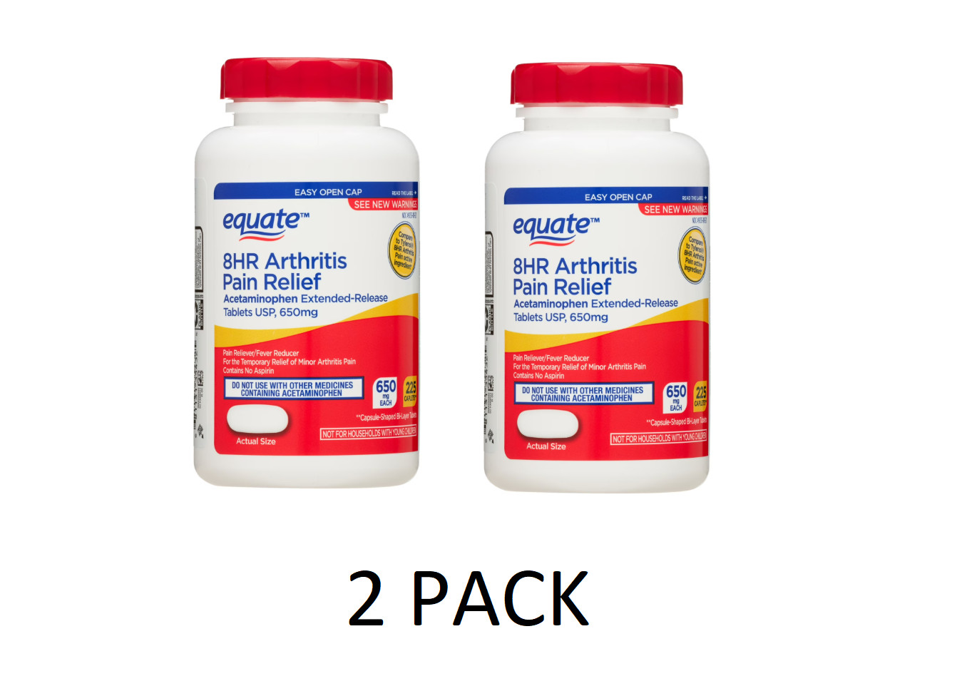 2 PACK Equate 8HR Pain Relief Acetaminophen, Extended Release Tablets, 650 mg