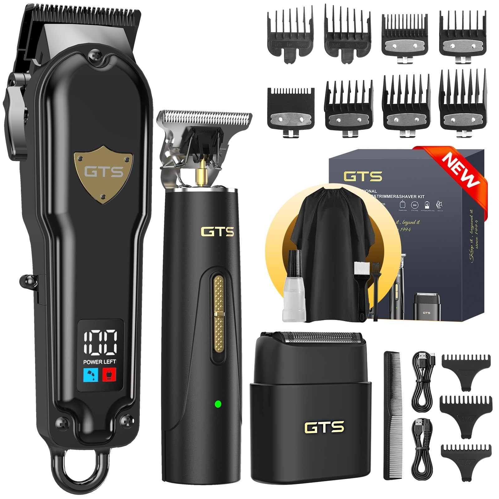 Professional Cordless Hair Clippers & Beard Trimmer Set, Rechargeable, LED Displ