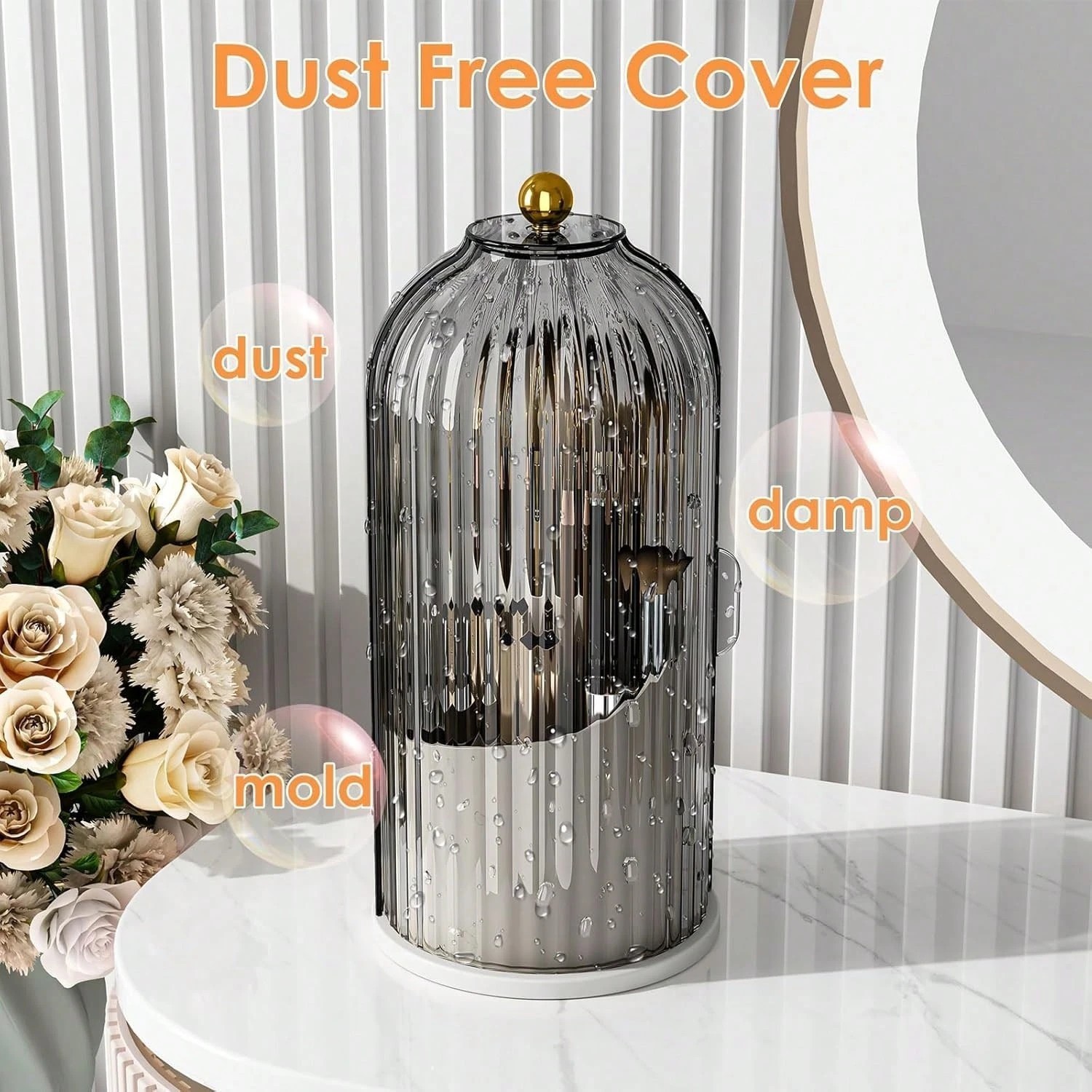 HomeGlow 360 Rotating Bathroom Organizer Sliding Lid Dustproof Vanity Caddy