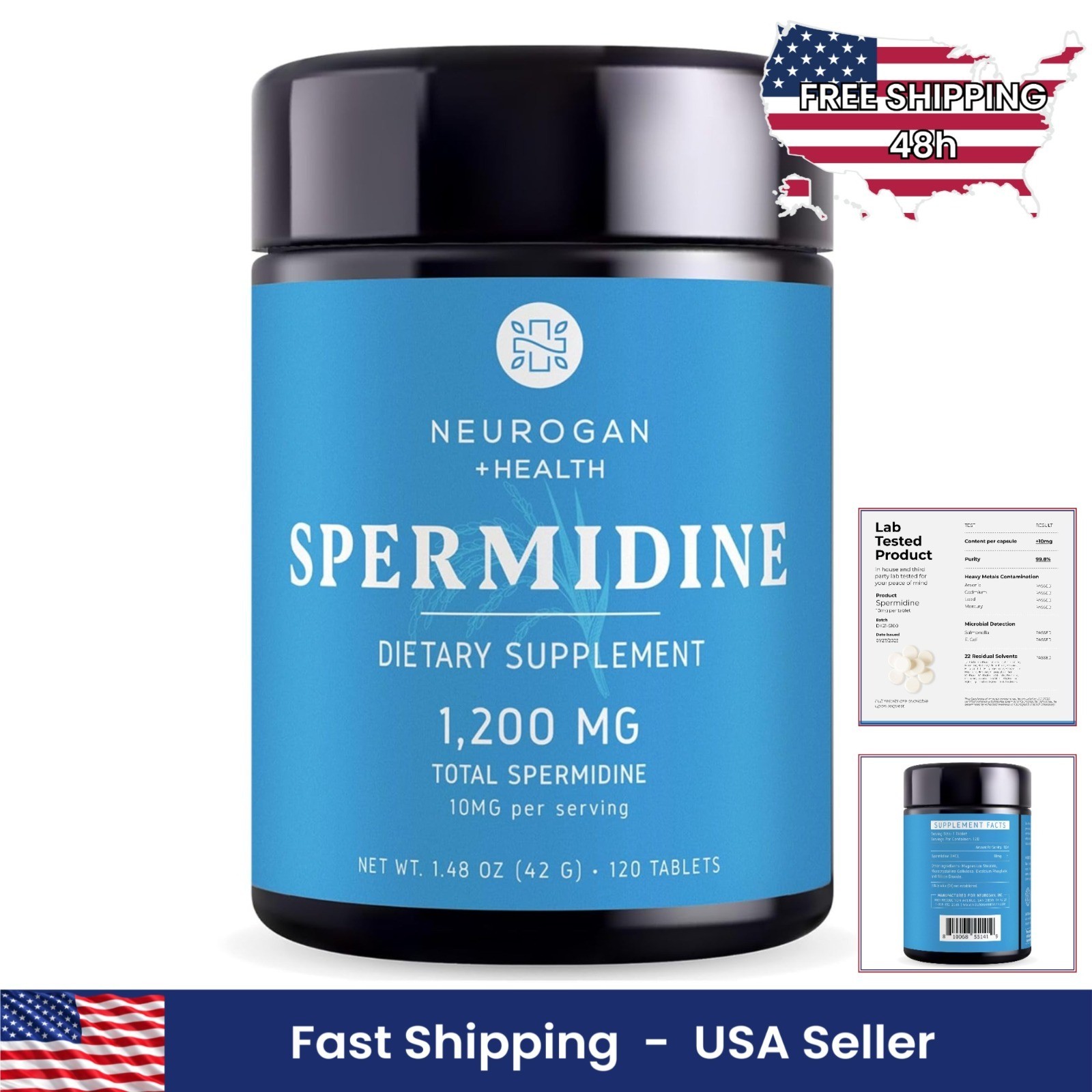 Spermidine Supplement 1200mg 99% Pure Cellular Health 10mg Serving 120 Servings