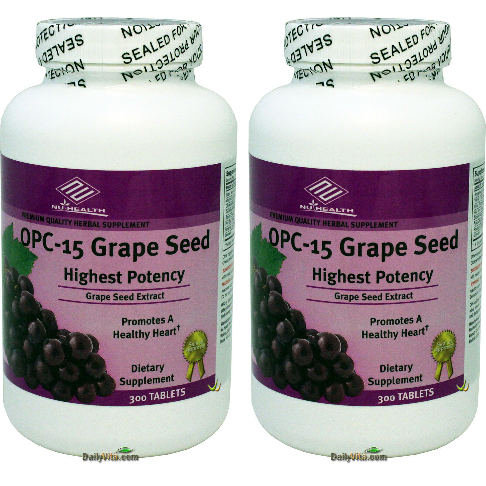 2 x NuHealth OPC-15 Grape Seed Extract 100 mg 300 Tabs Antioxidant