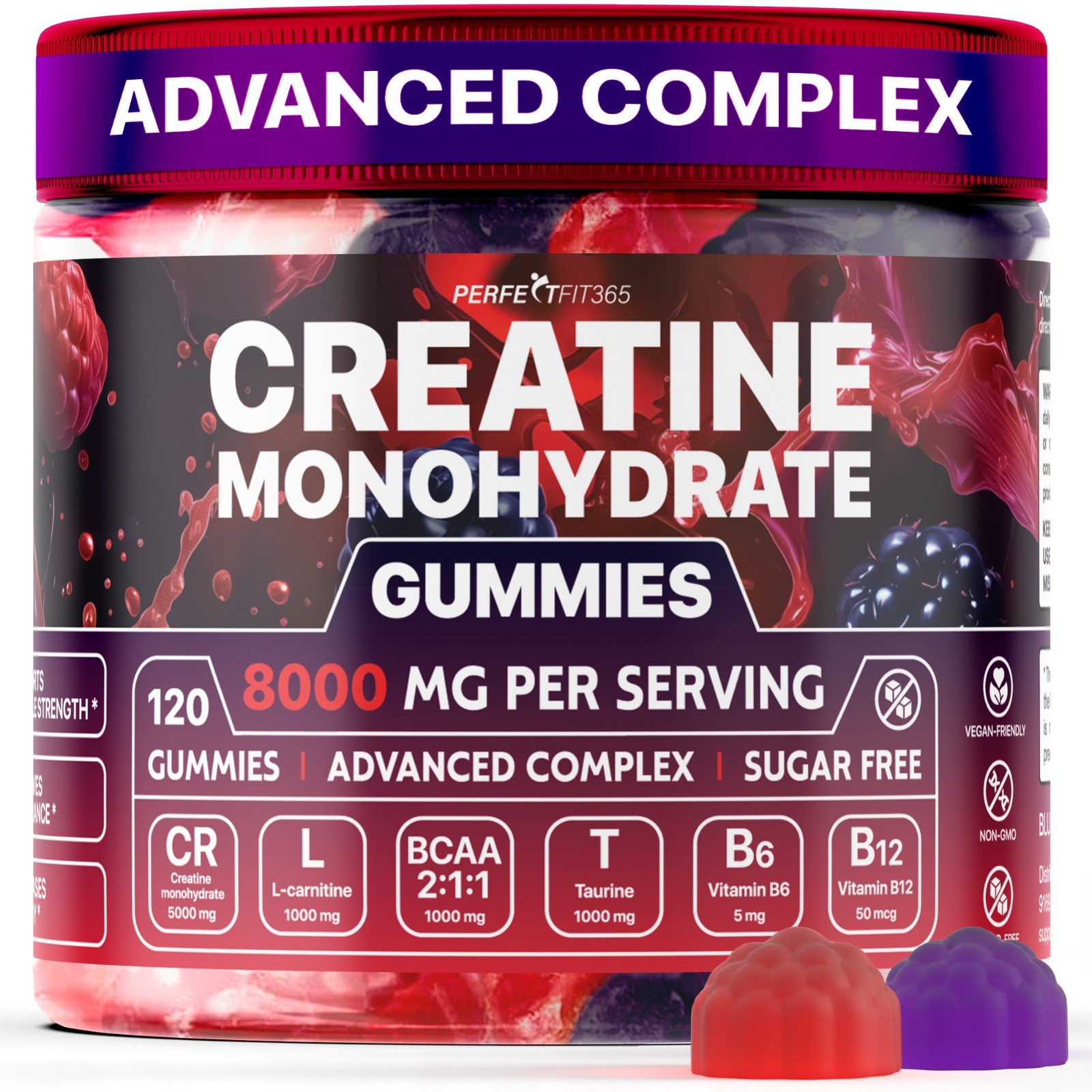 Perfect Fit 365 Creatine Monohydrate Gummies 8000mg Berry Mix 120ct BB2/27