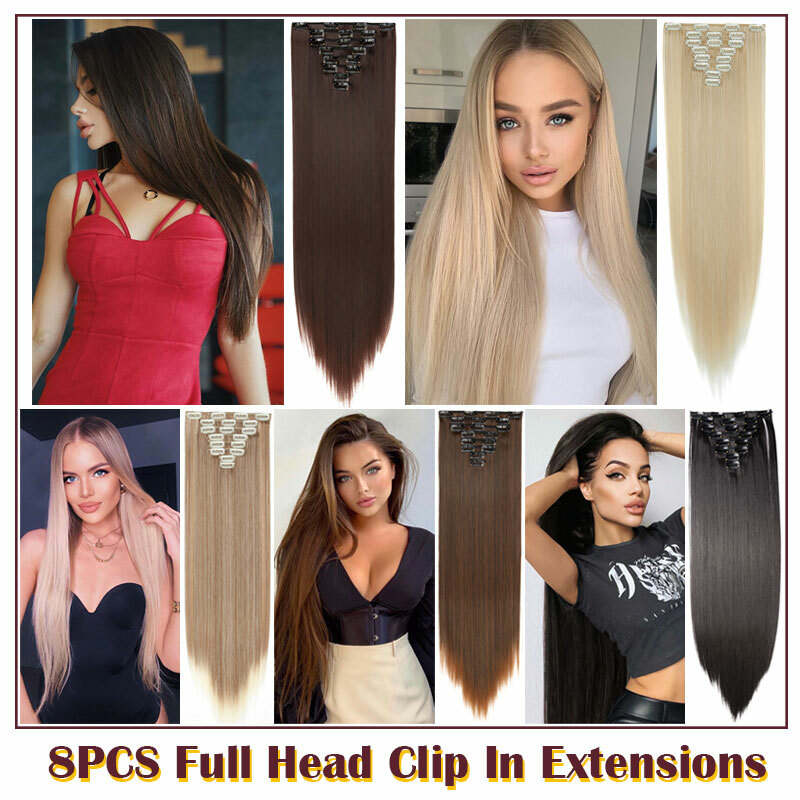 Thick Full Head Clip in 8 Pieces 18 Clips Hair Extensions As Human Long Straight