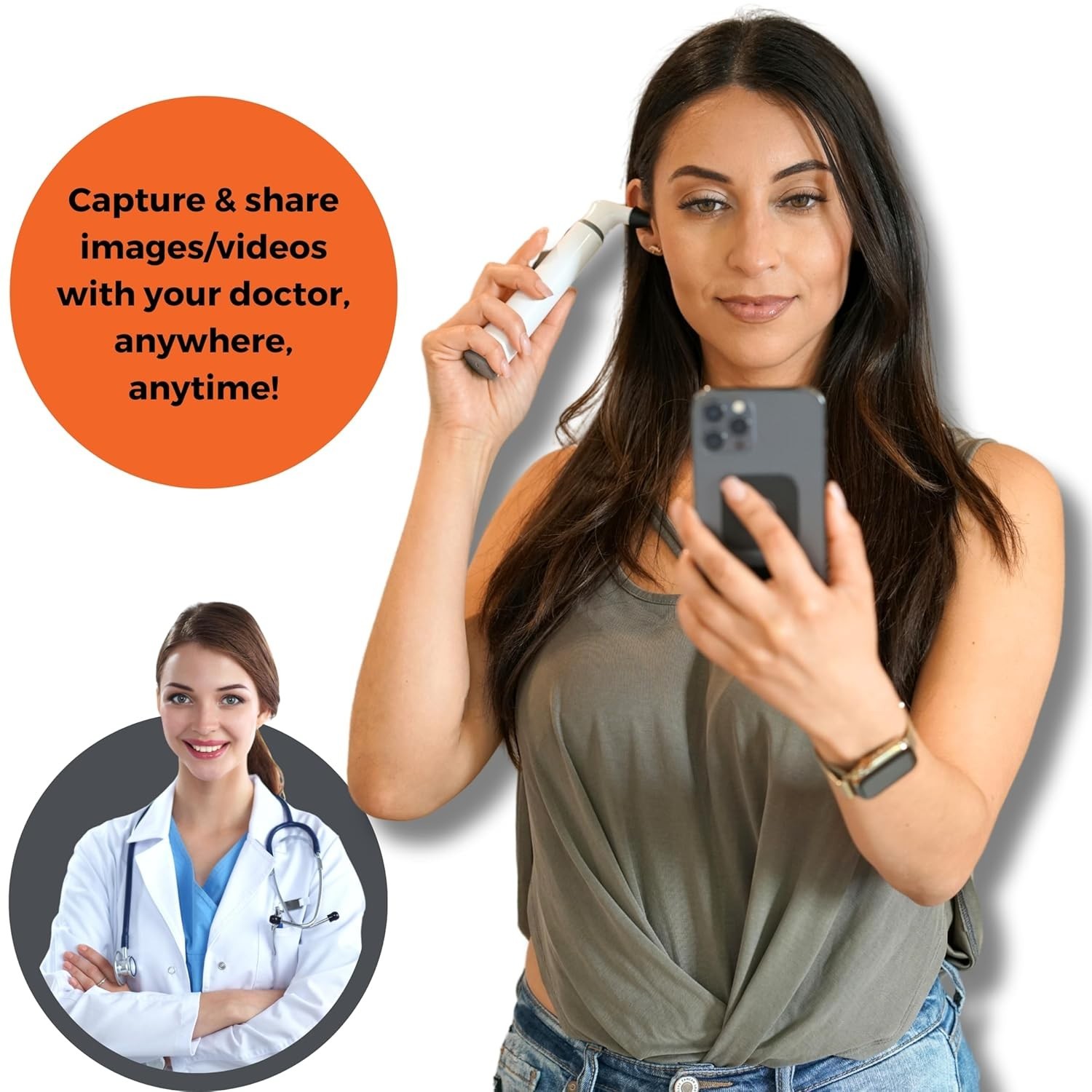 Mobi HD Smart Otoscope Camera – Ear Nose Throat Scope for People & Pets, 1080P