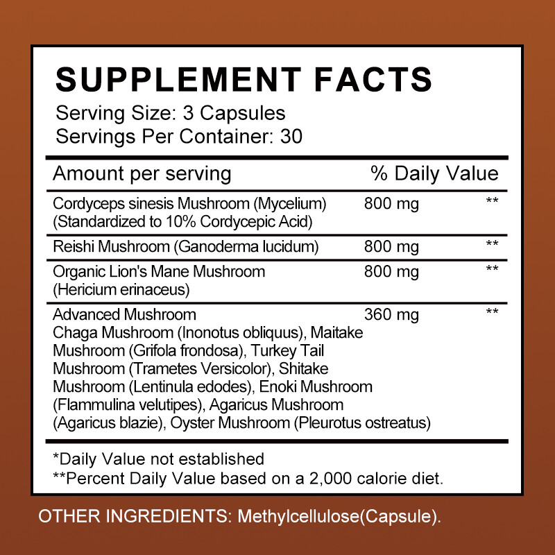 Mushroom Complex Supplement, Lions Mane, Reishi, Shiitake, Immune 60 Capsules