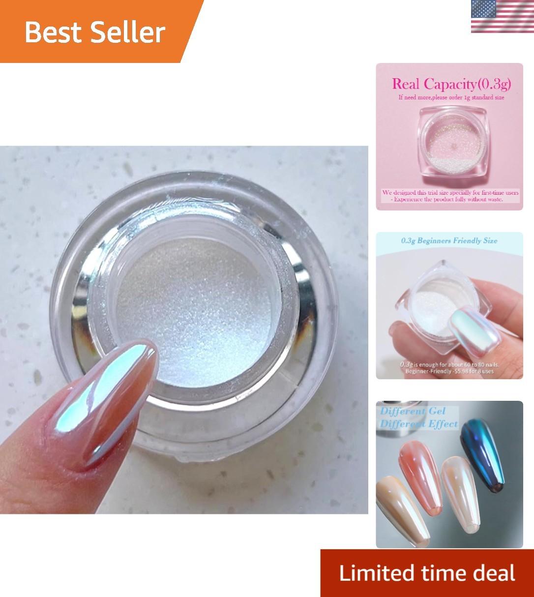 Iridescent Moonlight Chrome Nail Powder 0.3g – Easy to Apply for Stunning Nails