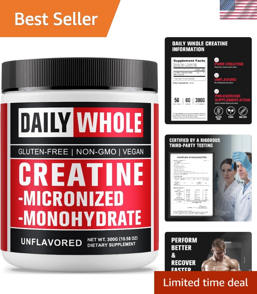 Pure Micronized Creatine Monohydrate – 5000mg Per Serving, Non-GMO & Gluten-Free