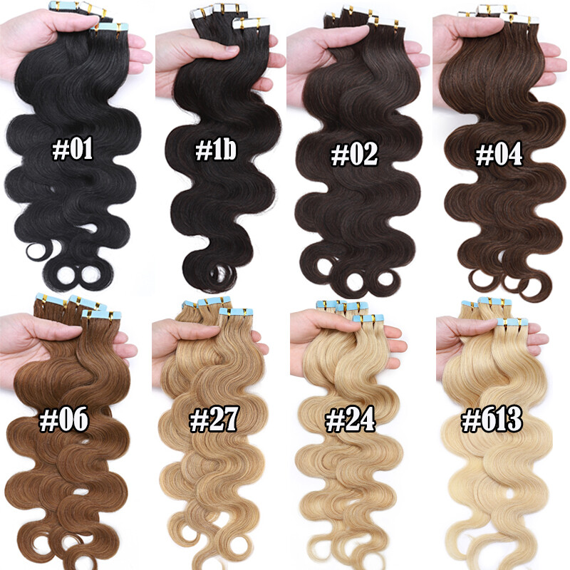 Wavy Tape In 100% Real Human Hair Extensions Curly Body Wave Wavy Skin Weft 150g