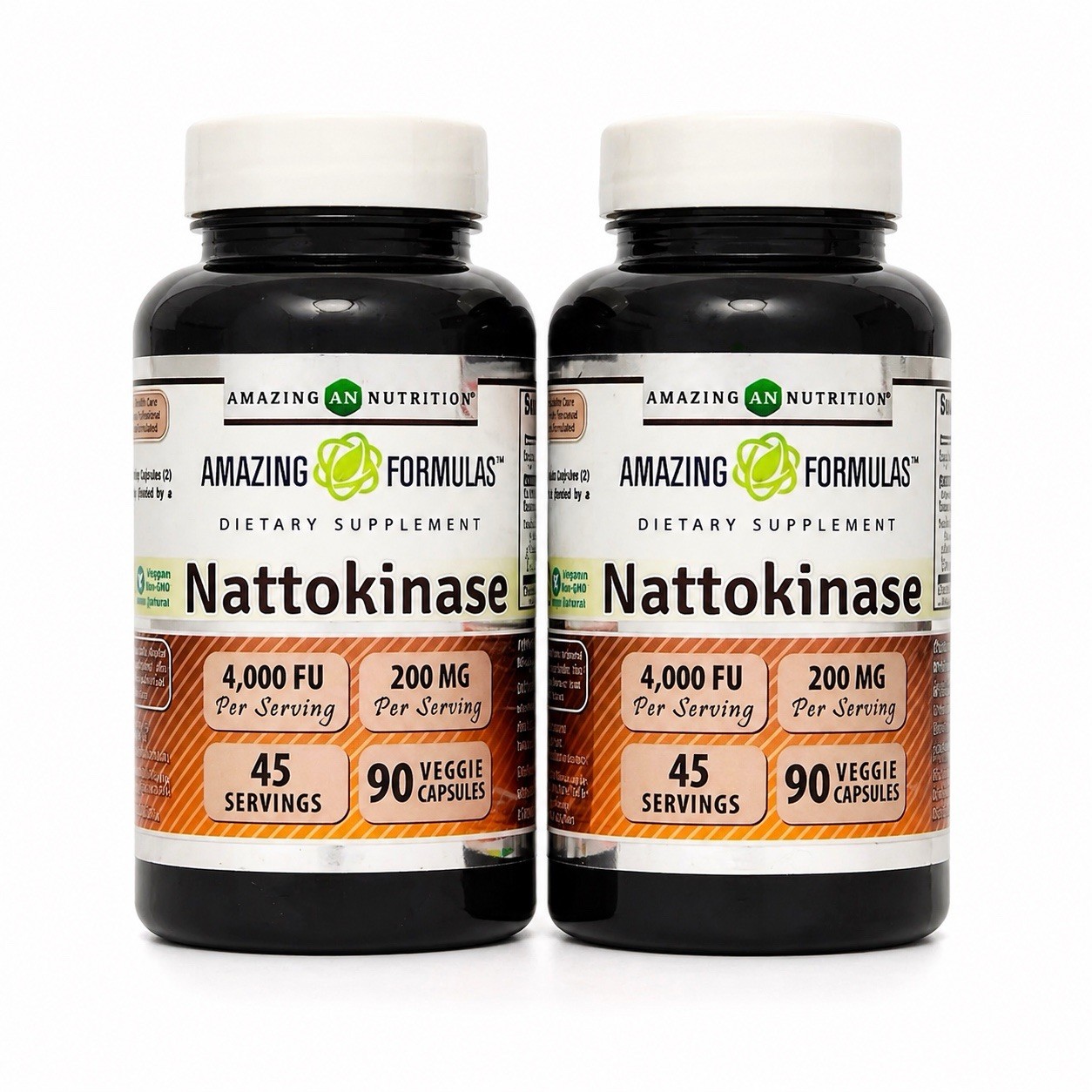 Nattokinase 4000 FU 200mg 180 Capsules 2 Pack Non GMO Supplement