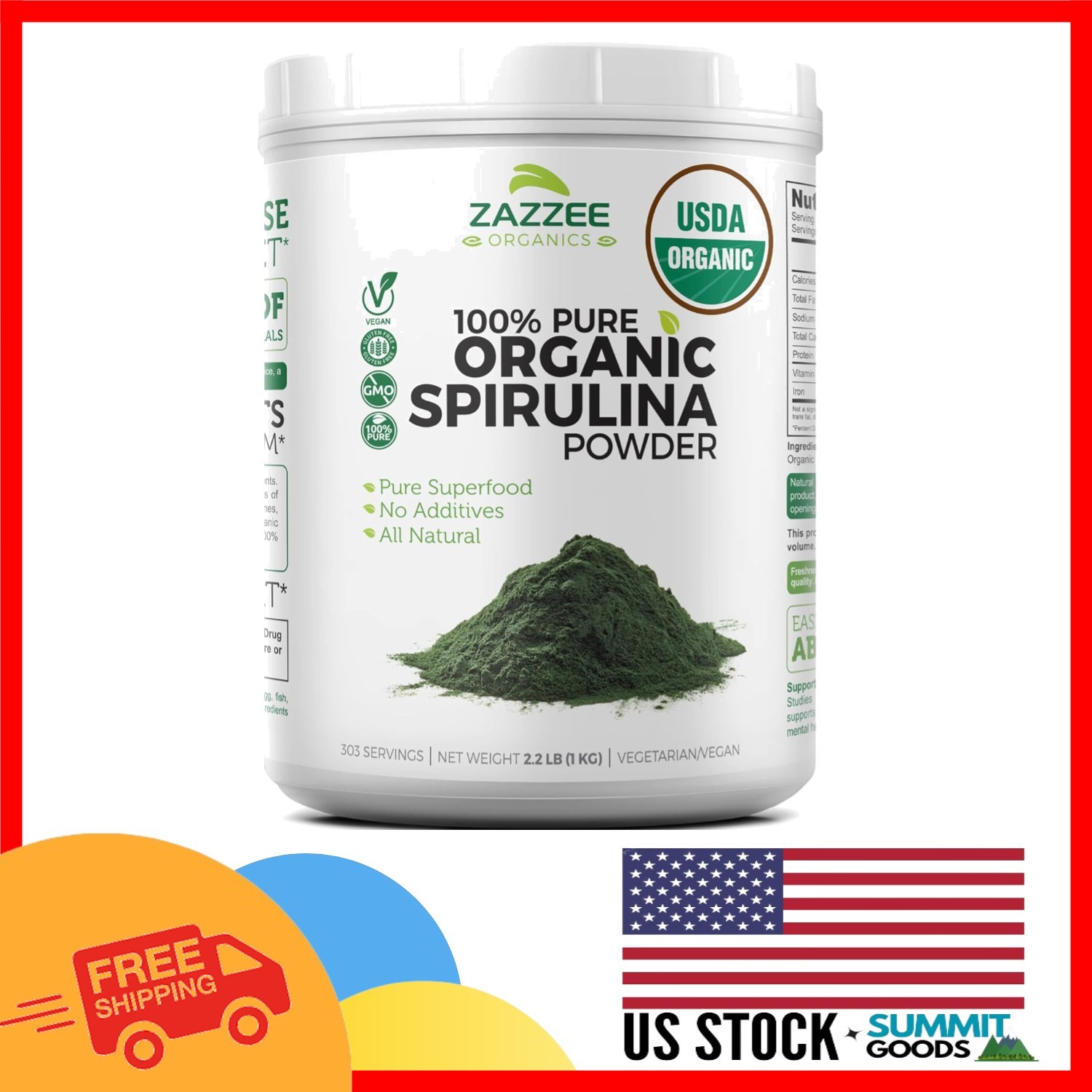 2.2 Pounds USDA Certified Organic Spirulina Powder – Energy Boosting Superfood