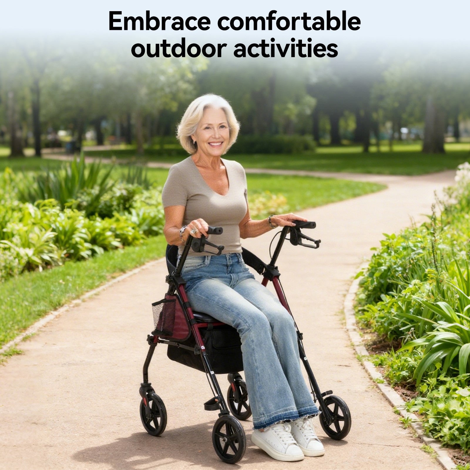 ByteTecpeak R4 foldable lightweight rollator with seat, brakes & bag, 4-wheel