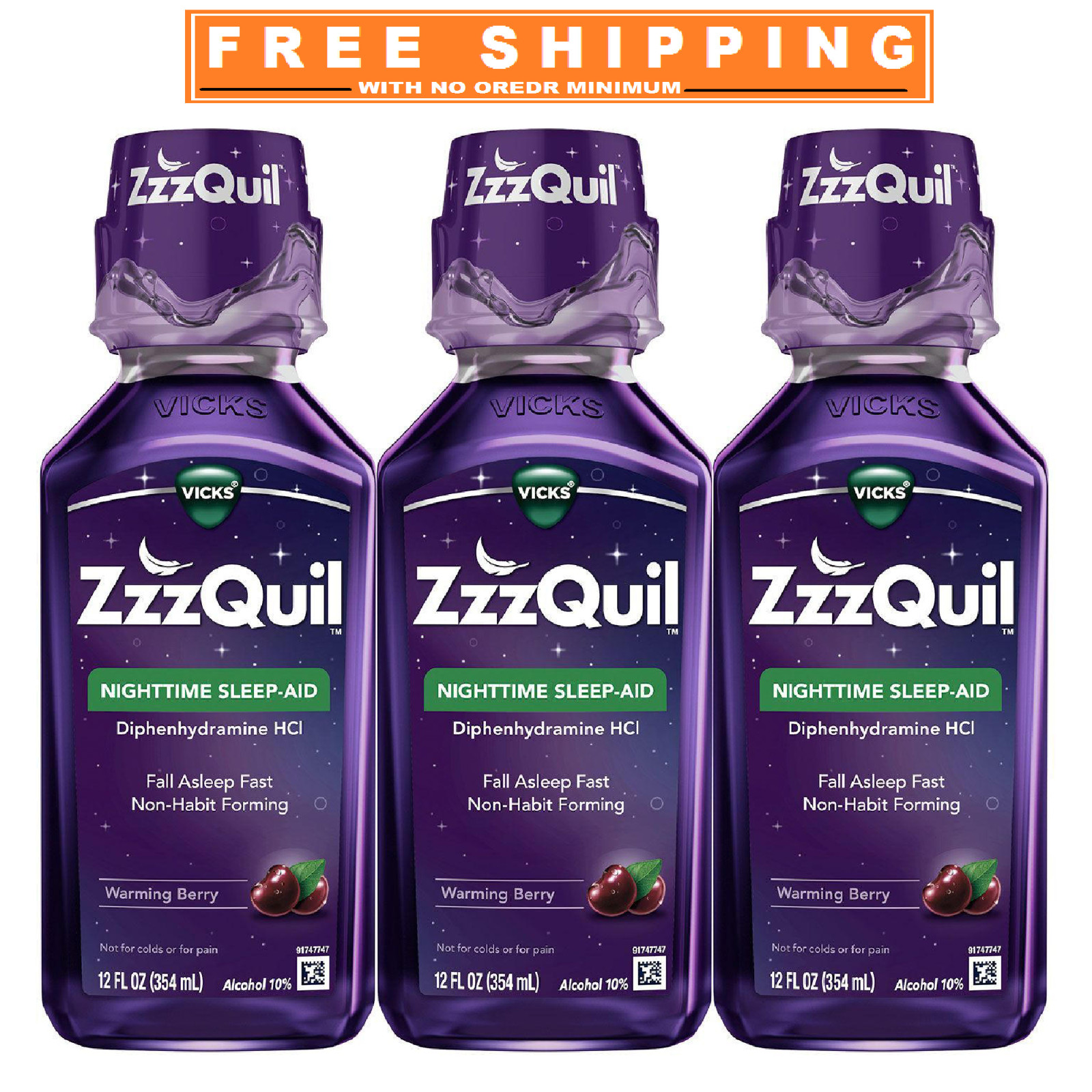 ZzzQuil Nighttime Sleep-Aid Liquid, Berry, 12 fl. oz., 3 pk.