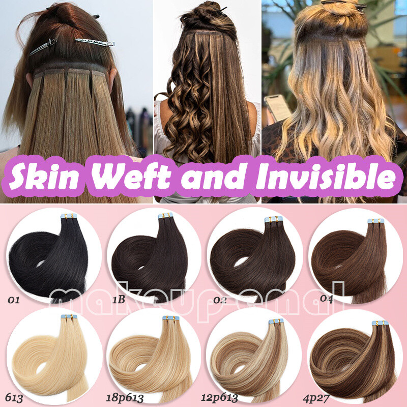 60PCS 150G Tape In Real Human Hair Remy 100% Seamless Skin Weft Thick Full Head