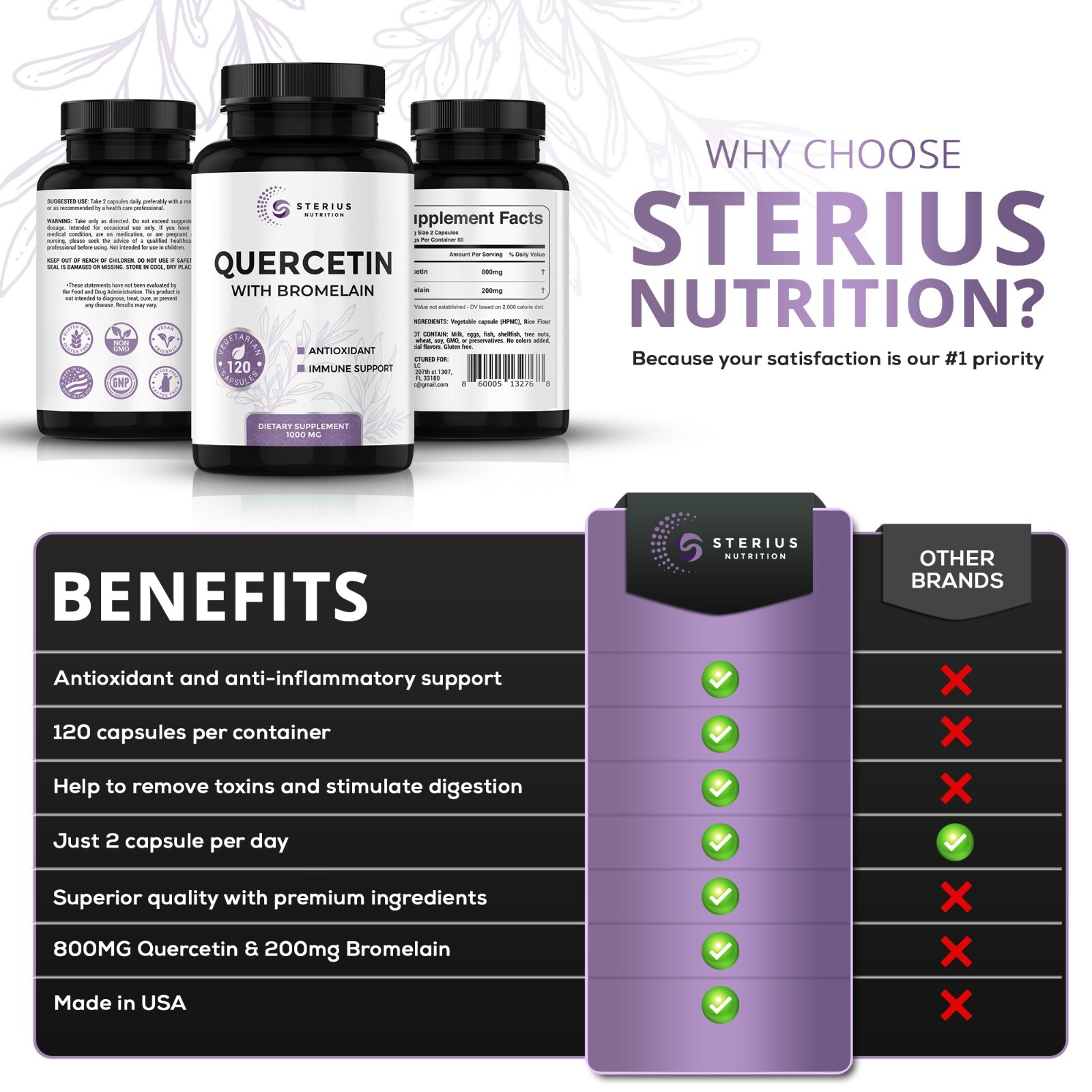 Quercetin with Bromelain 1000mg per Serving, 120 Vegetarian Capsules
