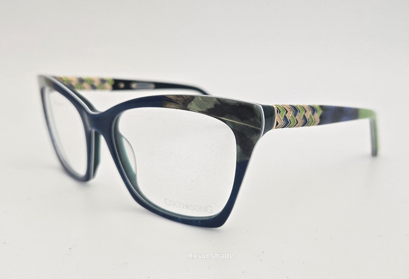 Coco Song Eyeglasses NEW CV 297 Bamboo Heart Color 3 Blue Green Gold Size 55