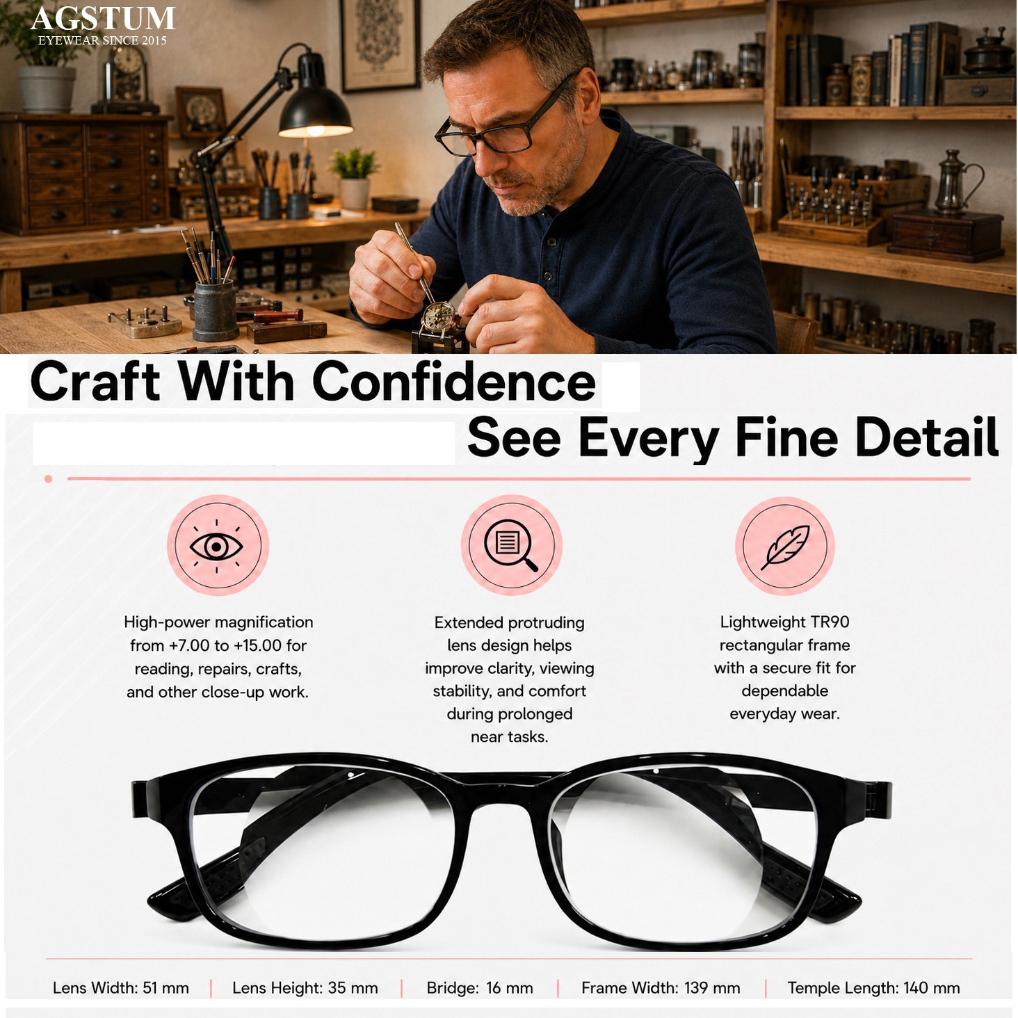High Power Magnification Reading Glasses TR90 Rectangle Readers +7.0 +10.0 +15.0