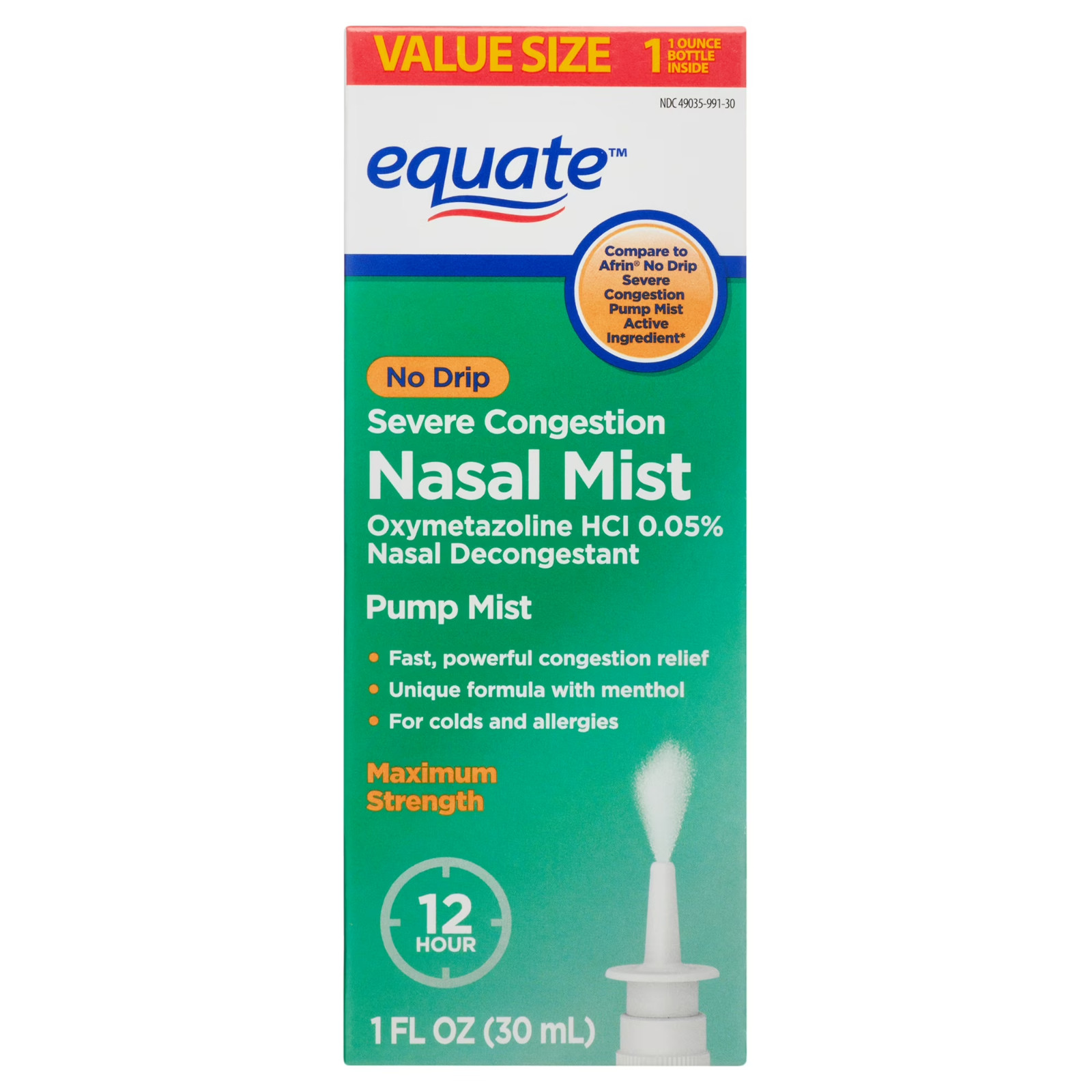 Equate Maximum Strength No Drip Severe Nasal Congestion Relief 1 fl oz (2 pack)