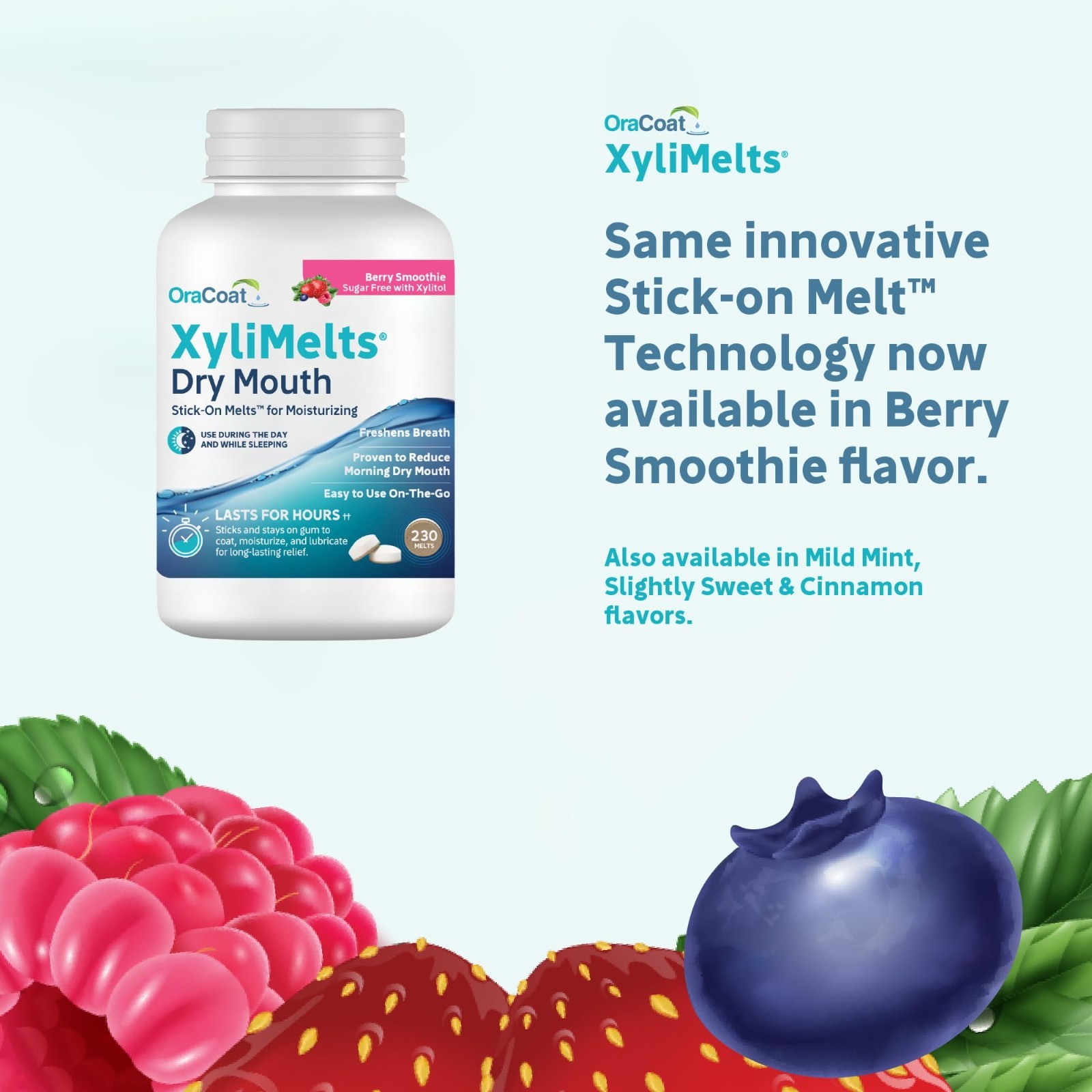 230 Ct Oracoat XyliMelts for Dry Mouth Night Time or Day, Berry Smoothie Flavor.