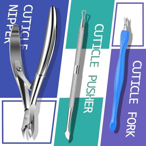 Nail Manicure Kit with 3 Files, 2 Buffer Blocks, Cuticle Tool with Blueberry
